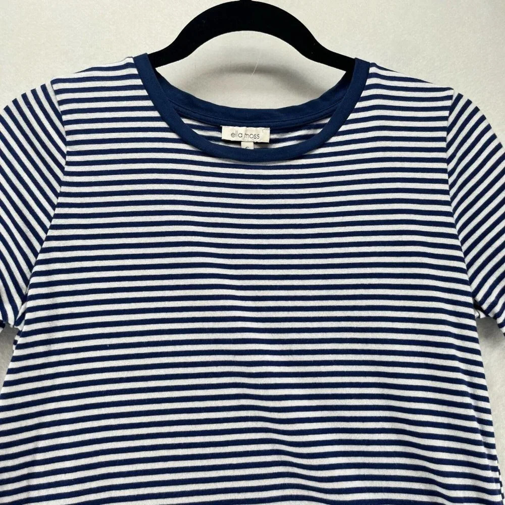 Ella Moss Top Women Size S Striped Crewneck Short Sleeve Jersey Cotton Blue - Picture 2 of 10